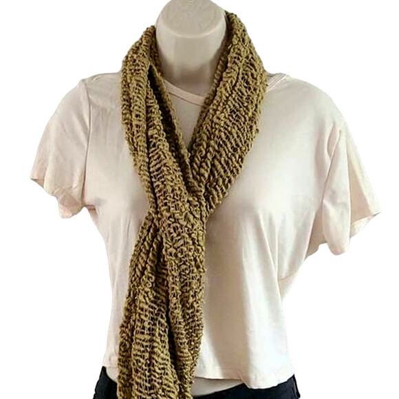 Chunky Knit Infinity Scarf - Beige/Olive Green, Soft & Warm Cold Weather Wrap - Picture 5 of 5